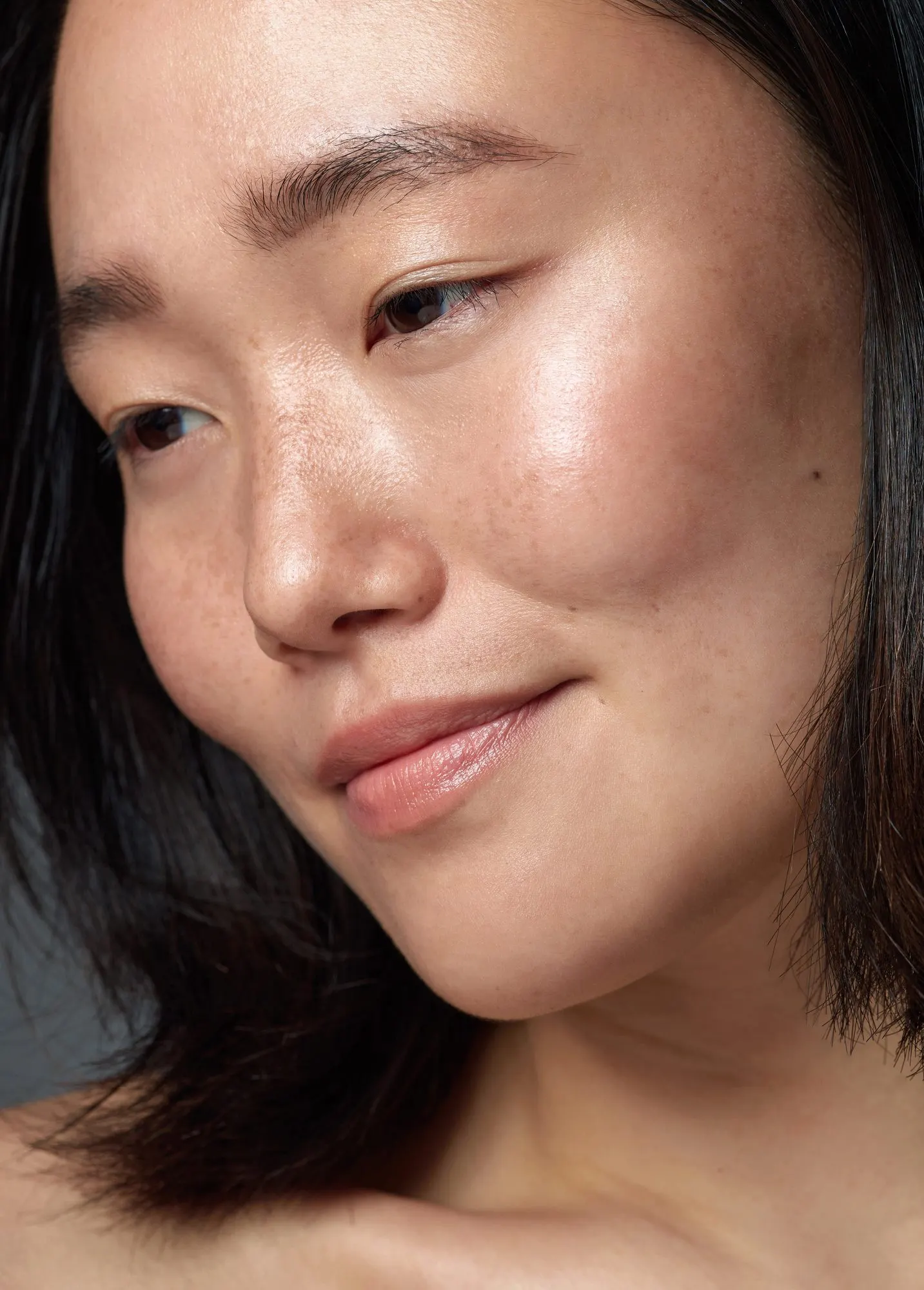 Hydrated facial skin, close-up